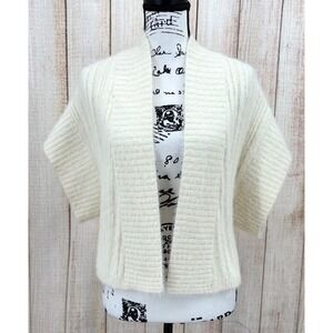 By Anthropologie Cream Open Front Cocoon Cardigan M/L Fuzzy Soft‎ Knit Sweater